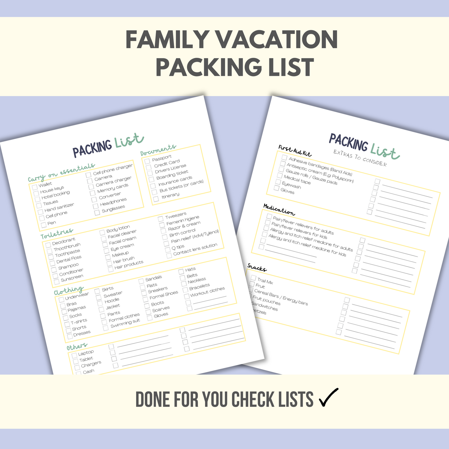 Ready for you packing list, easy to use, don't forget a thing