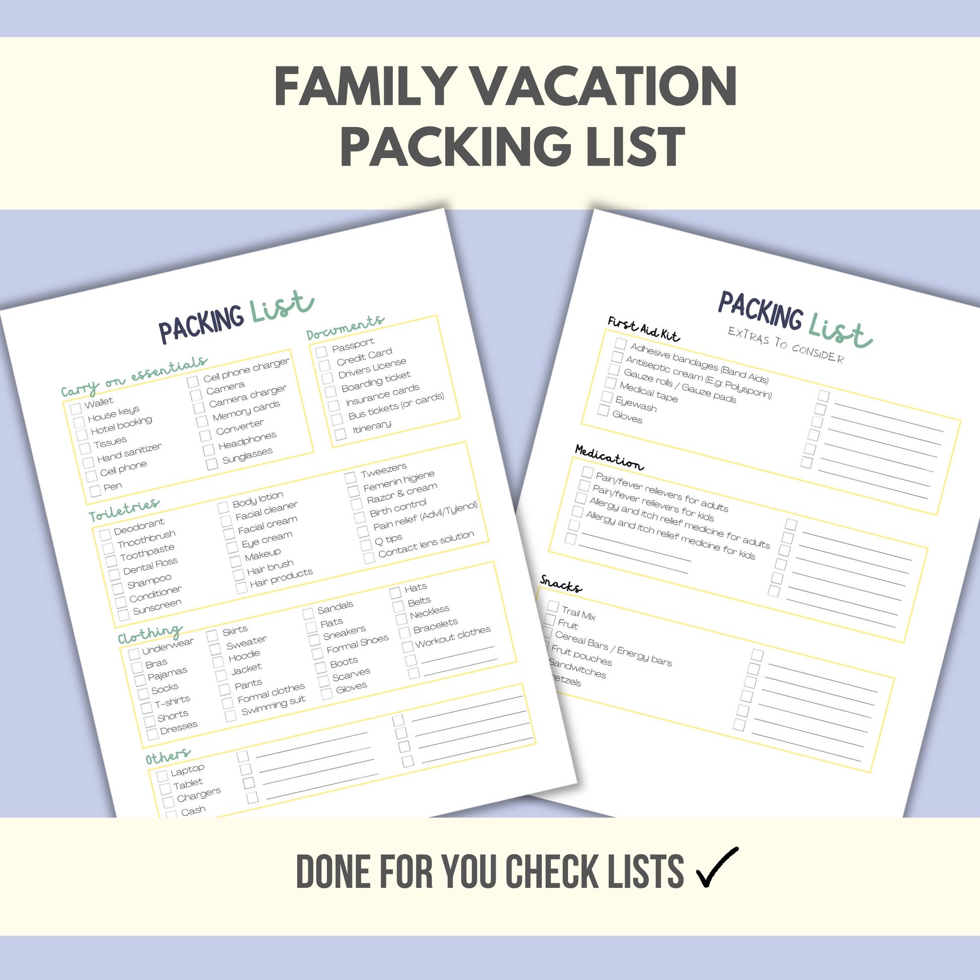 Ready for you packing list, easy to use, don't forget a thing